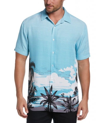 Men's Palm Sky Print Short-Sleeve Button-Front Camp Shirt Blue $44.10 Shirts