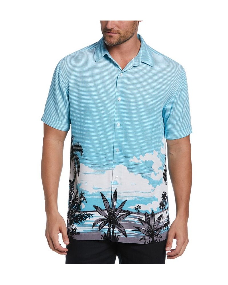 Men's Palm Sky Print Short-Sleeve Button-Front Camp Shirt Blue $44.10 Shirts