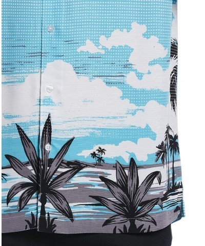 Men's Palm Sky Print Short-Sleeve Button-Front Camp Shirt Blue $44.10 Shirts