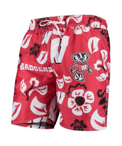 Men's Red Wisconsin Badgers Floral Volley Swim Trunks $28.70 Swimsuits