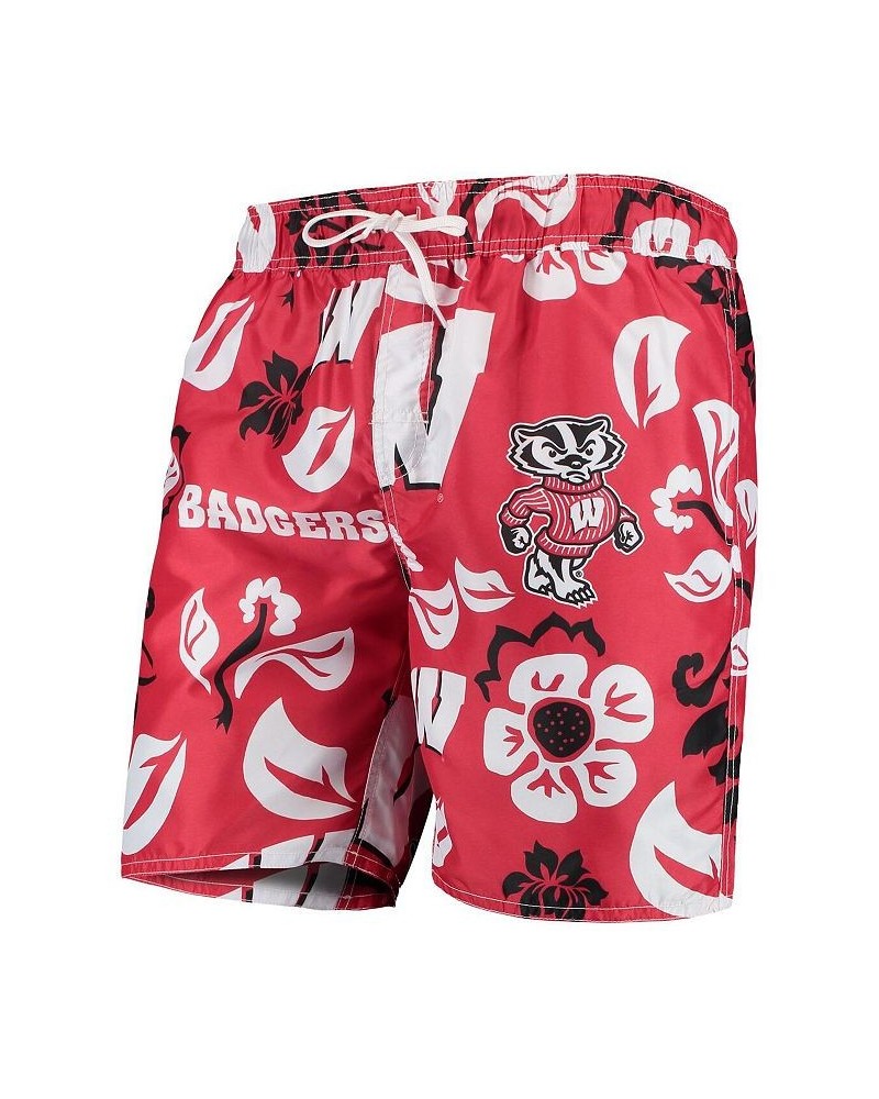 Men's Red Wisconsin Badgers Floral Volley Swim Trunks $28.70 Swimsuits