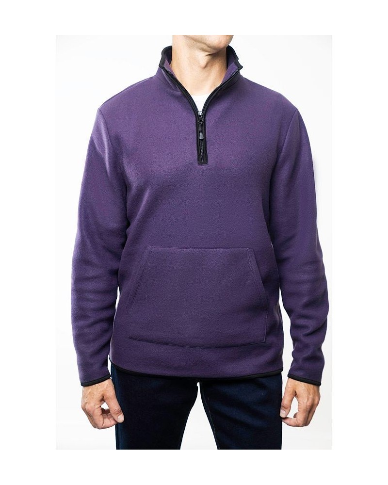 Men's Polar Fleece Quarter Zip Sweatshirt Purple $17.05 Sweatshirt