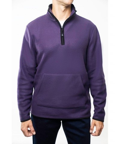 Men's Polar Fleece Quarter Zip Sweatshirt Purple $17.05 Sweatshirt