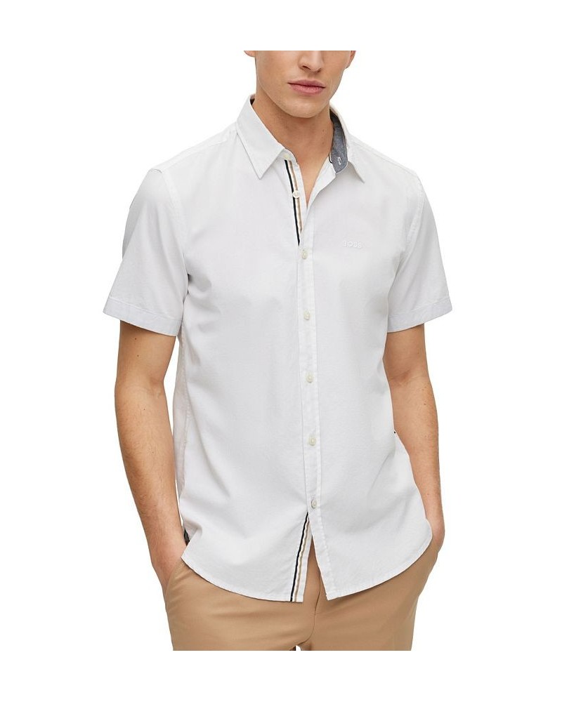 BOSS Men's Slim-Fit Oxford Cotton Logo Embroidery Shirt White $43.20 Shirts