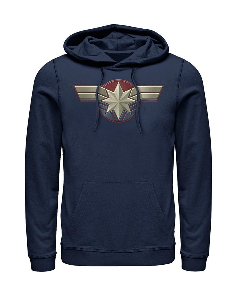 Marvel Men's Captain Marvel Chest Logo Costume, Pullover Hoodie Blue $26.40 Sweatshirt