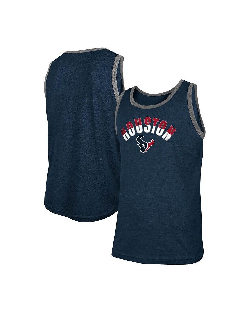 Men's Heathered Navy Houston Texans Ringer Tri-Blend Tank Top $14.19 T-Shirts