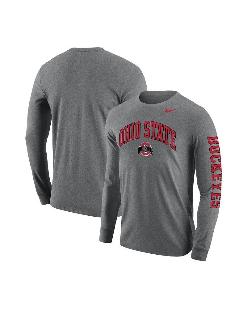 Men's Heathered Gray Ohio State Buckeyes Arch and Logo Two-Hit Long Sleeve T-shirt $28.49 T-Shirts