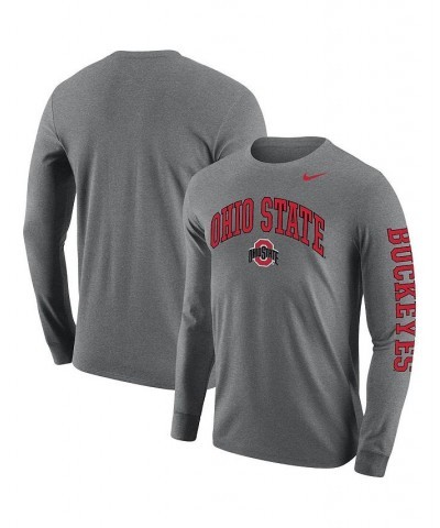 Men's Heathered Gray Ohio State Buckeyes Arch and Logo Two-Hit Long Sleeve T-shirt $28.49 T-Shirts