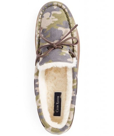 Club Room Men's Camouflage Moccasin Slippers with Faux-Fur Lining, Created for Green $10.46 Shoes