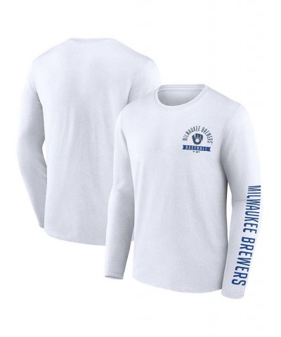 Men's Branded White Milwaukee Brewers Pressbox Long Sleeve T-shirt $26.99 T-Shirts