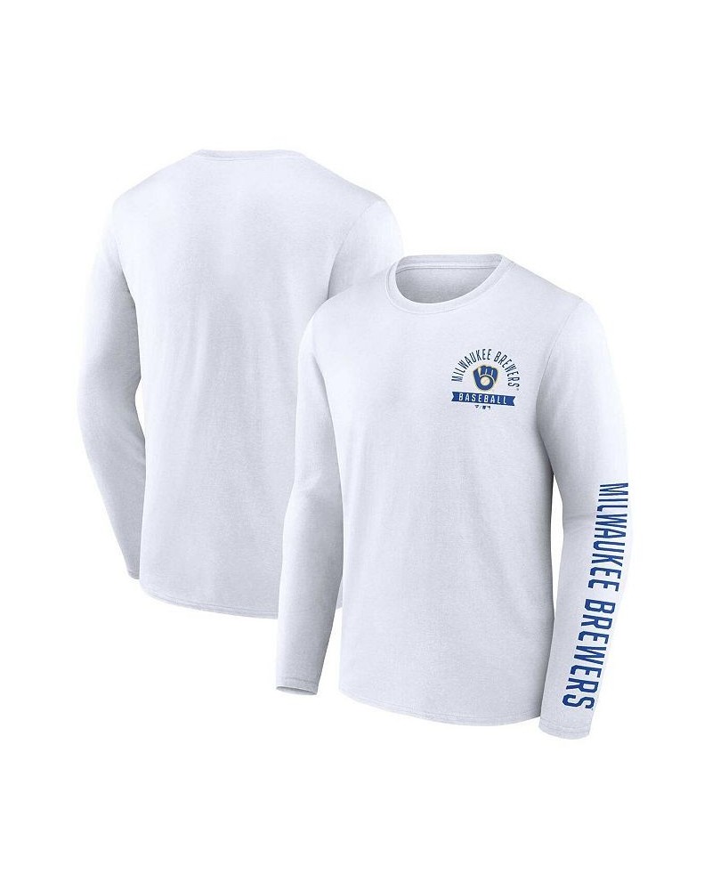 Men's Branded White Milwaukee Brewers Pressbox Long Sleeve T-shirt $26.99 T-Shirts