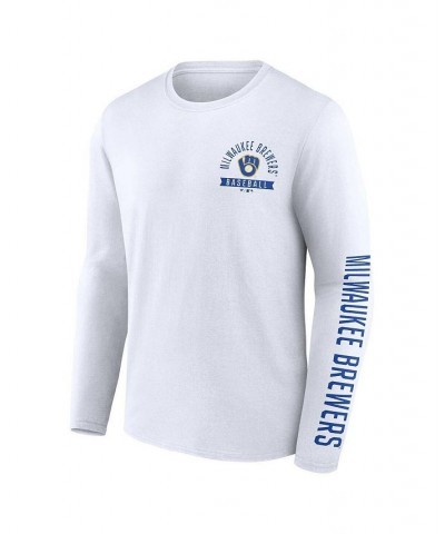 Men's Branded White Milwaukee Brewers Pressbox Long Sleeve T-shirt $26.99 T-Shirts