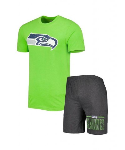 Men's Charcoal and Neon Green Seattle Seahawks Meter T-shirt and Shorts Sleep Set $27.30 Pajama