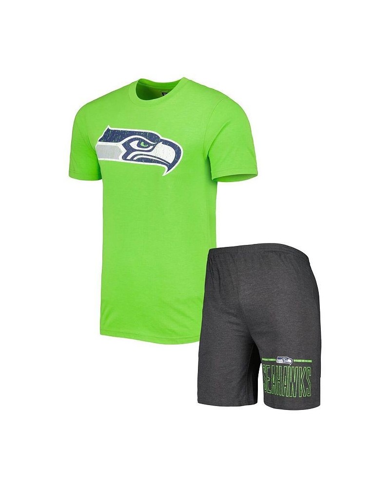 Men's Charcoal and Neon Green Seattle Seahawks Meter T-shirt and Shorts Sleep Set $27.30 Pajama