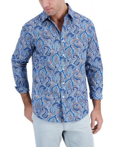 Men's Long-Sleeve Jewel Paisley Shirt Blue $16.69 Shirts