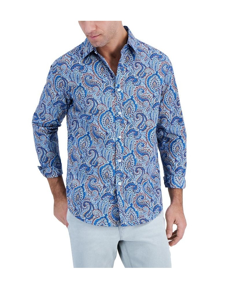 Men's Long-Sleeve Jewel Paisley Shirt Blue $16.69 Shirts