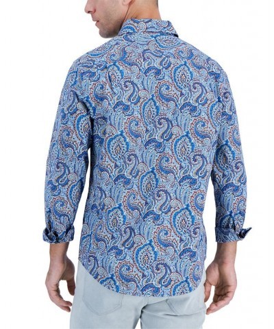 Men's Long-Sleeve Jewel Paisley Shirt Blue $16.69 Shirts