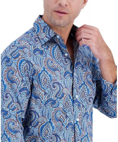 Men's Long-Sleeve Jewel Paisley Shirt Blue $16.69 Shirts