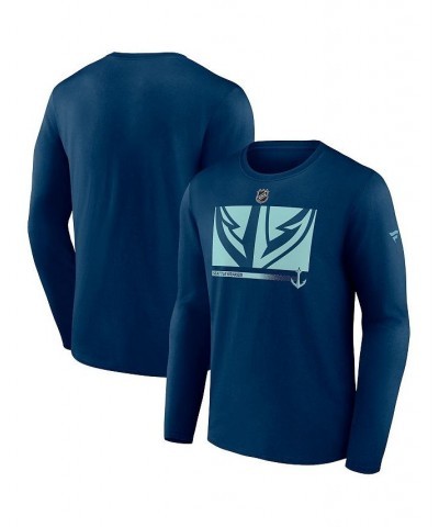 Men's Branded Deep Sea Blue Seattle Kraken Authentic Pro Core Collection Secondary Long Sleeve T-Shirt $16.56 T-Shirts