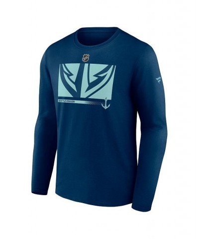 Men's Branded Deep Sea Blue Seattle Kraken Authentic Pro Core Collection Secondary Long Sleeve T-Shirt $16.56 T-Shirts