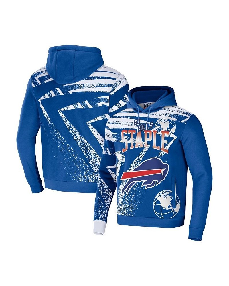 Men's NFL X Staple Royal Buffalo Bills Team Slogan All Over Print Pullover Hoodie $37.79 Sweatshirt