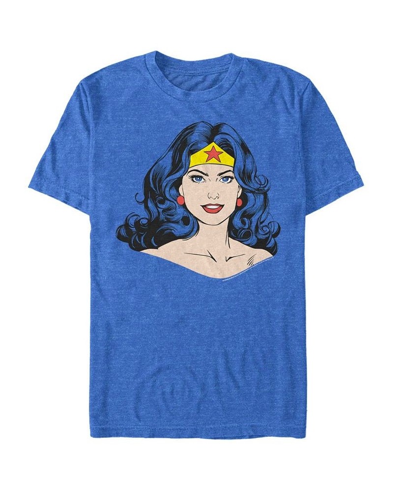 Men's Wonder Woman Just Big Face Short Sleeve T-shirt Blue $15.40 T-Shirts