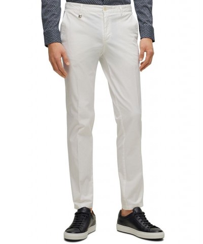 BOSS Men's Slim-Fit Stretch Cotton Signature Stripe Trousers White $64.48 Pants