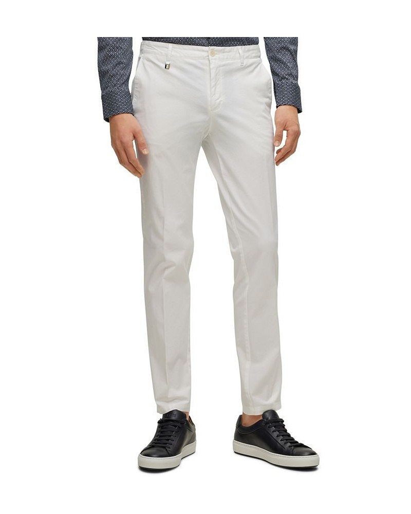 BOSS Men's Slim-Fit Stretch Cotton Signature Stripe Trousers White $64.48 Pants