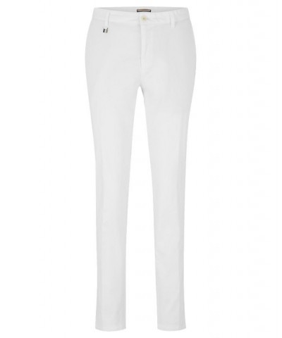 BOSS Men's Slim-Fit Stretch Cotton Signature Stripe Trousers White $64.48 Pants