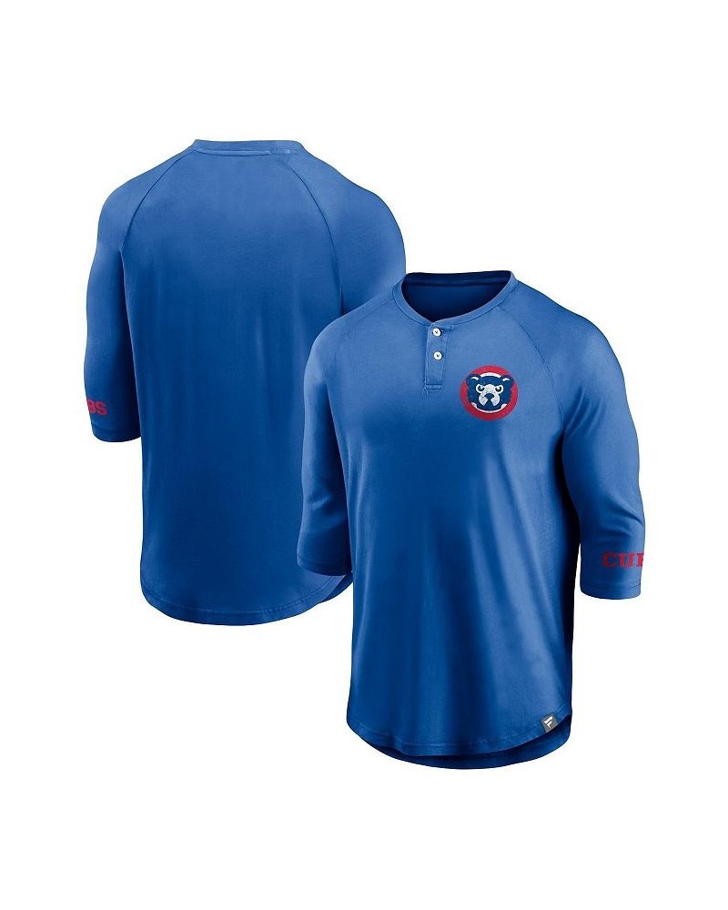 Men's Branded Royal Chicago Cubs Sport Resort Weathered Henley Washed Raglan 3/4-Sleeve T-shirt $23.50 T-Shirts