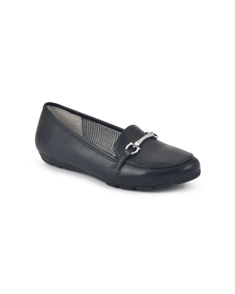 Women's Glowing Loafer Flats Black Smooth- Polyurethane $31.74 Shoes