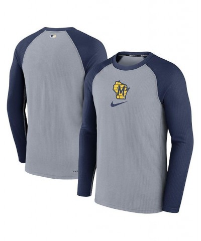 Men's Gray Milwaukee Brewers Authentic Collection Game Raglan Performance Long Sleeve T-shirt $28.60 T-Shirts