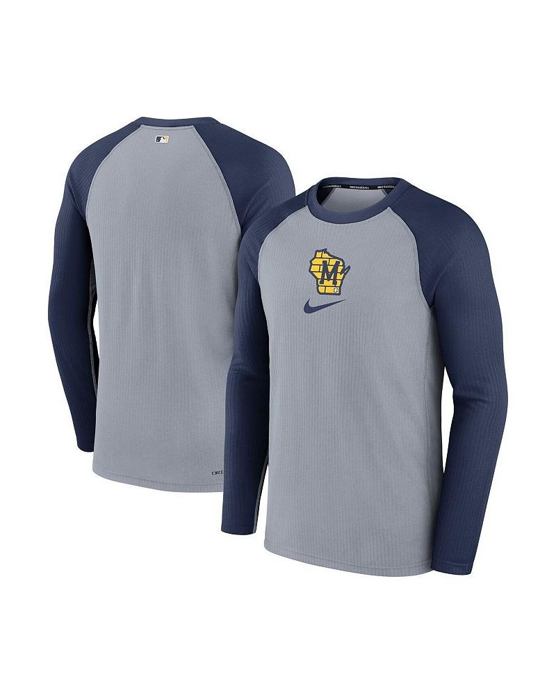 Men's Gray Milwaukee Brewers Authentic Collection Game Raglan Performance Long Sleeve T-shirt $28.60 T-Shirts