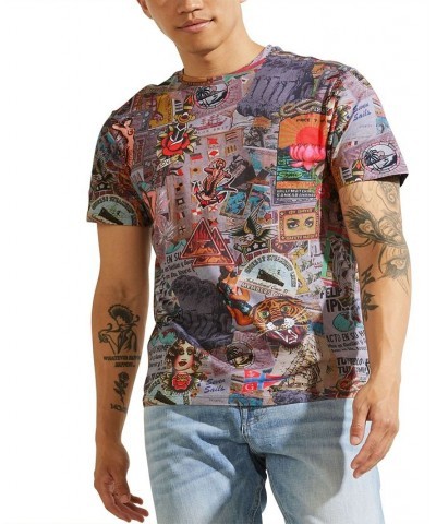 Men's Eco Vintage Collage Print T-Shirt Gold $31.27 T-Shirts