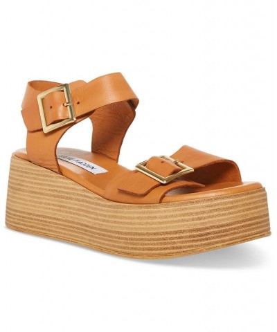 Women's Marka Strappy Stacked Flatform Sandals Brown $43.60 Shoes