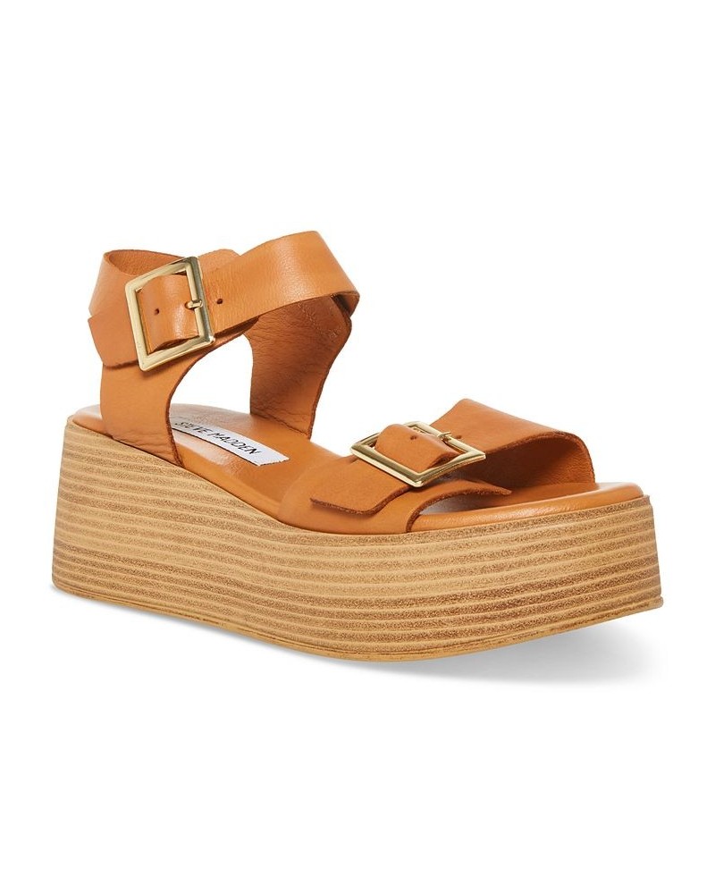 Women's Marka Strappy Stacked Flatform Sandals Brown $43.60 Shoes