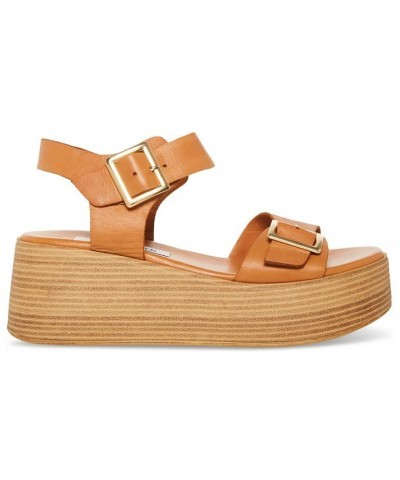 Women's Marka Strappy Stacked Flatform Sandals Brown $43.60 Shoes