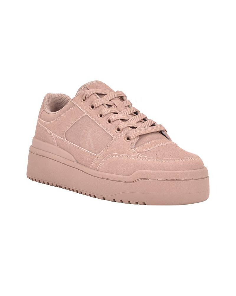 Women's Alondra Casual Platform Lace-up Sneakers Pink $53.46 Shoes