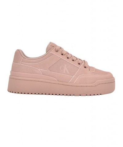 Women's Alondra Casual Platform Lace-up Sneakers Pink $53.46 Shoes