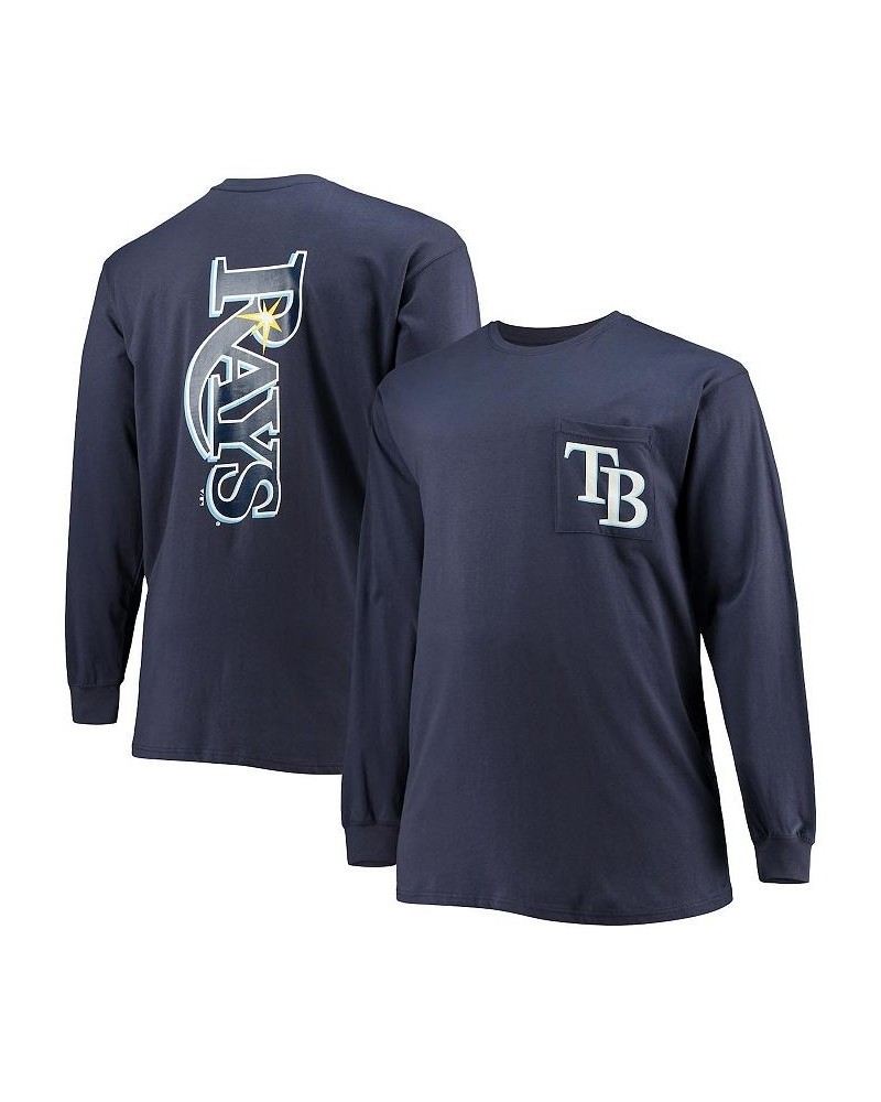 Men's Branded Navy Tampa Bay Rays Big and Tall Solid Back Hit Long Sleeve T-shirt $31.79 T-Shirts