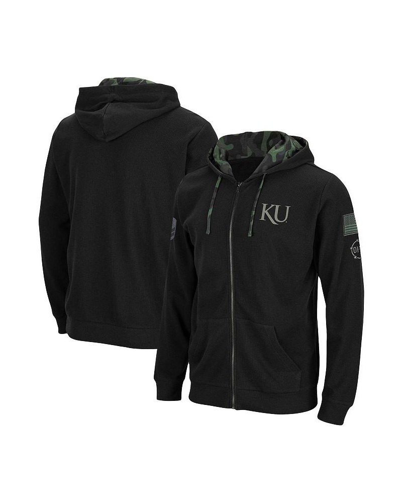 Men's Black Kansas Jayhawks OHT Military-Inspired Appreciation Waffle Full-Zip Hoodie $29.40 Sweatshirt