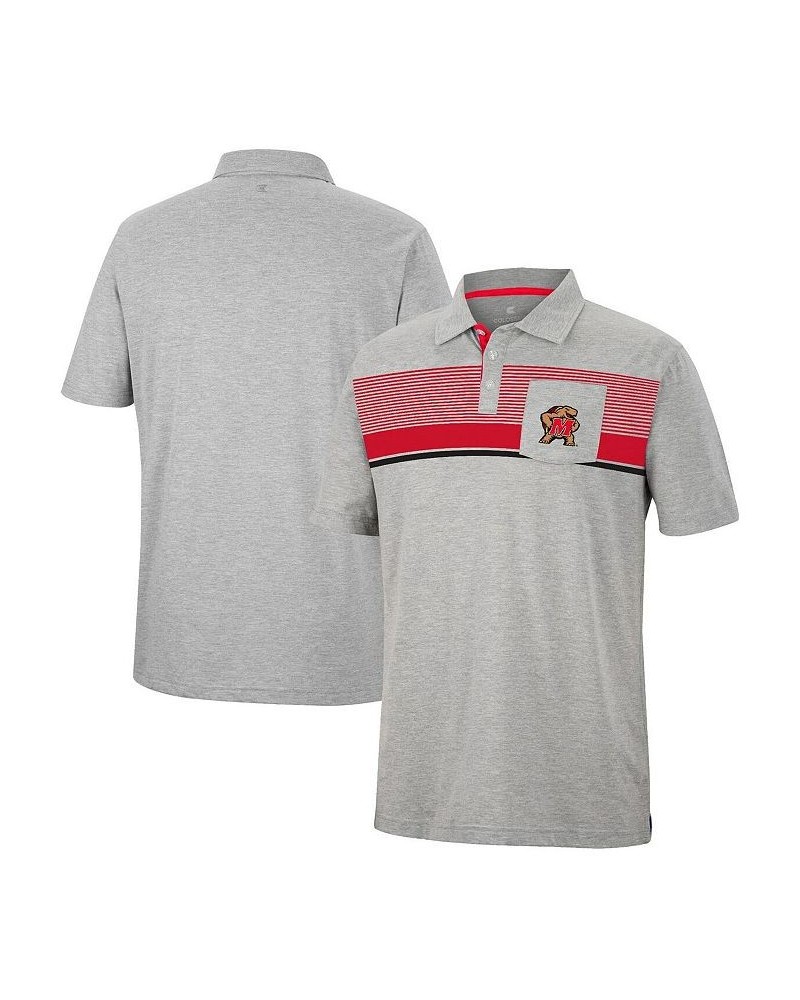 Men's Heathered Gray Maryland Terrapins Golfer Pocket Polo Shirt $28.04 Polo Shirts