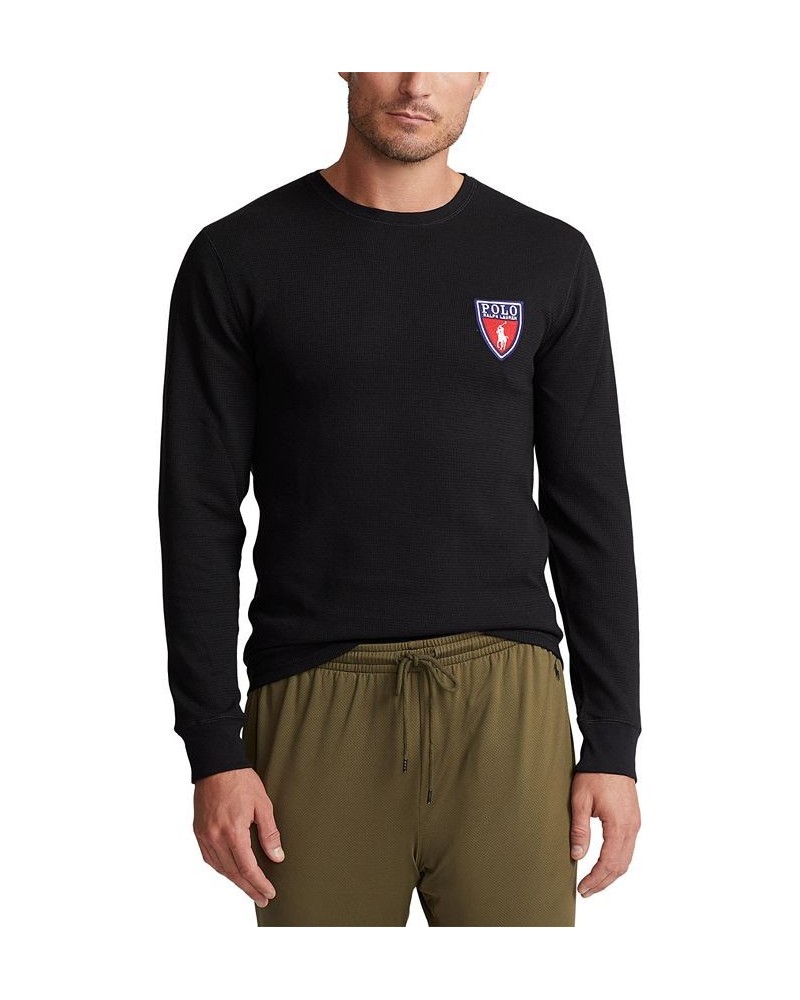 Men's Waffle-Knit Pajama Shirt w/ Ralph Lauren's Heraldic Crest Black $17.47 Pajama