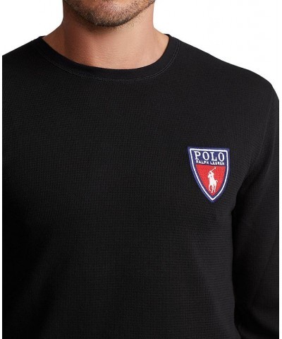 Men's Waffle-Knit Pajama Shirt w/ Ralph Lauren's Heraldic Crest Black $17.47 Pajama