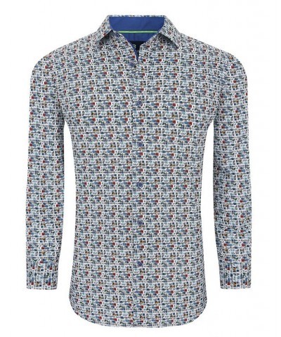 Men's Slim Fit Performance Long Sleeve Printed Dress Shirt PD04 $21.60 Dress Shirts