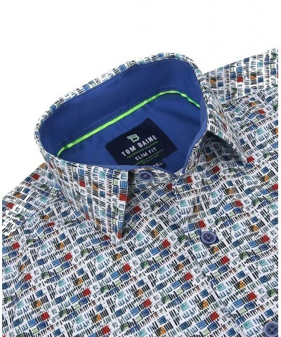 Men's Slim Fit Performance Long Sleeve Printed Dress Shirt PD04 $21.60 Dress Shirts