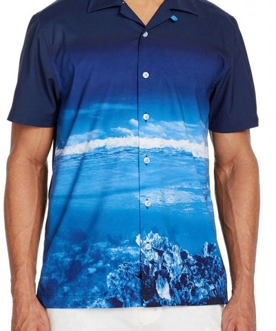 Men's Slim-Fit Performance Stretch Scuba Short Sleeve Camp Shirt Blue $42.48 Shirts