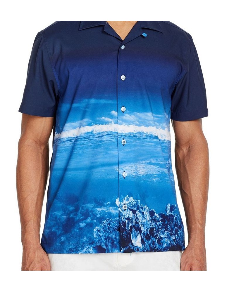 Men's Slim-Fit Performance Stretch Scuba Short Sleeve Camp Shirt Blue $42.48 Shirts