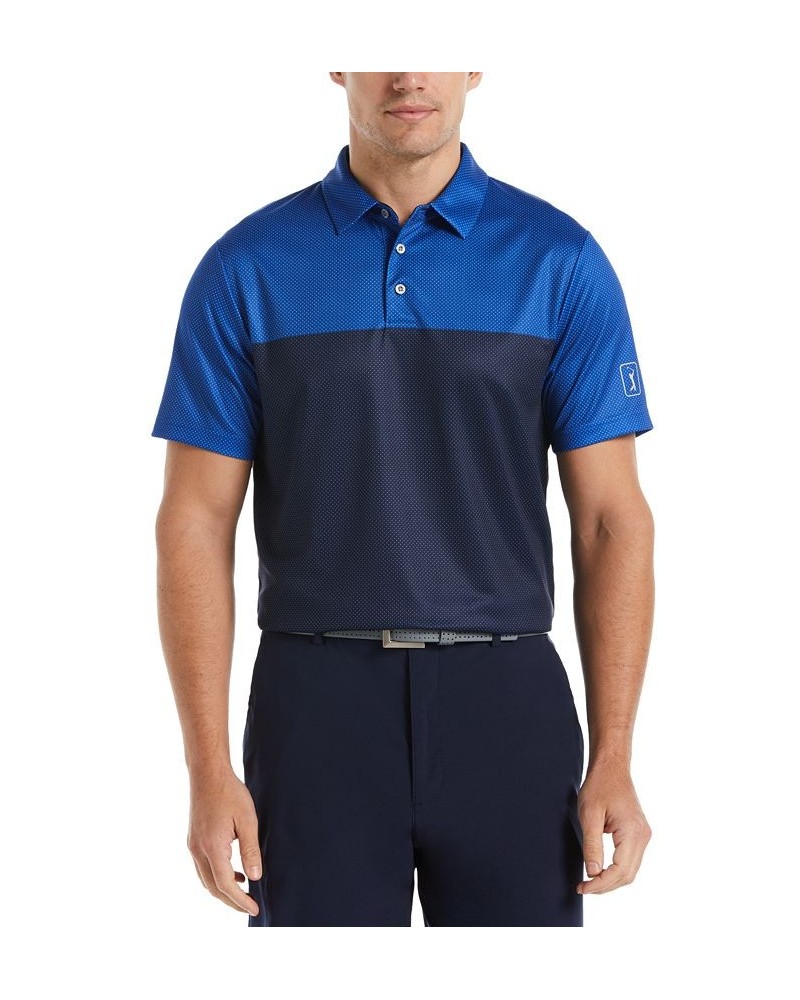 Men's Athletic-Fit Airflux Birdseye Block Print Short Sleeve Golf Polo Shirt PD08 $13.92 Polo Shirts