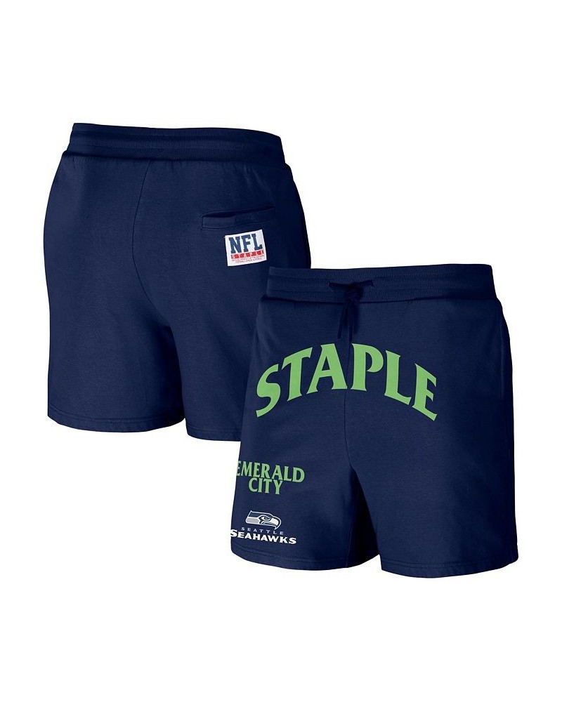 Men's NFL X Staple Navy Seattle Seahawks New Age Throwback Vintage-Like Wash Fleece Short $24.75 Shorts